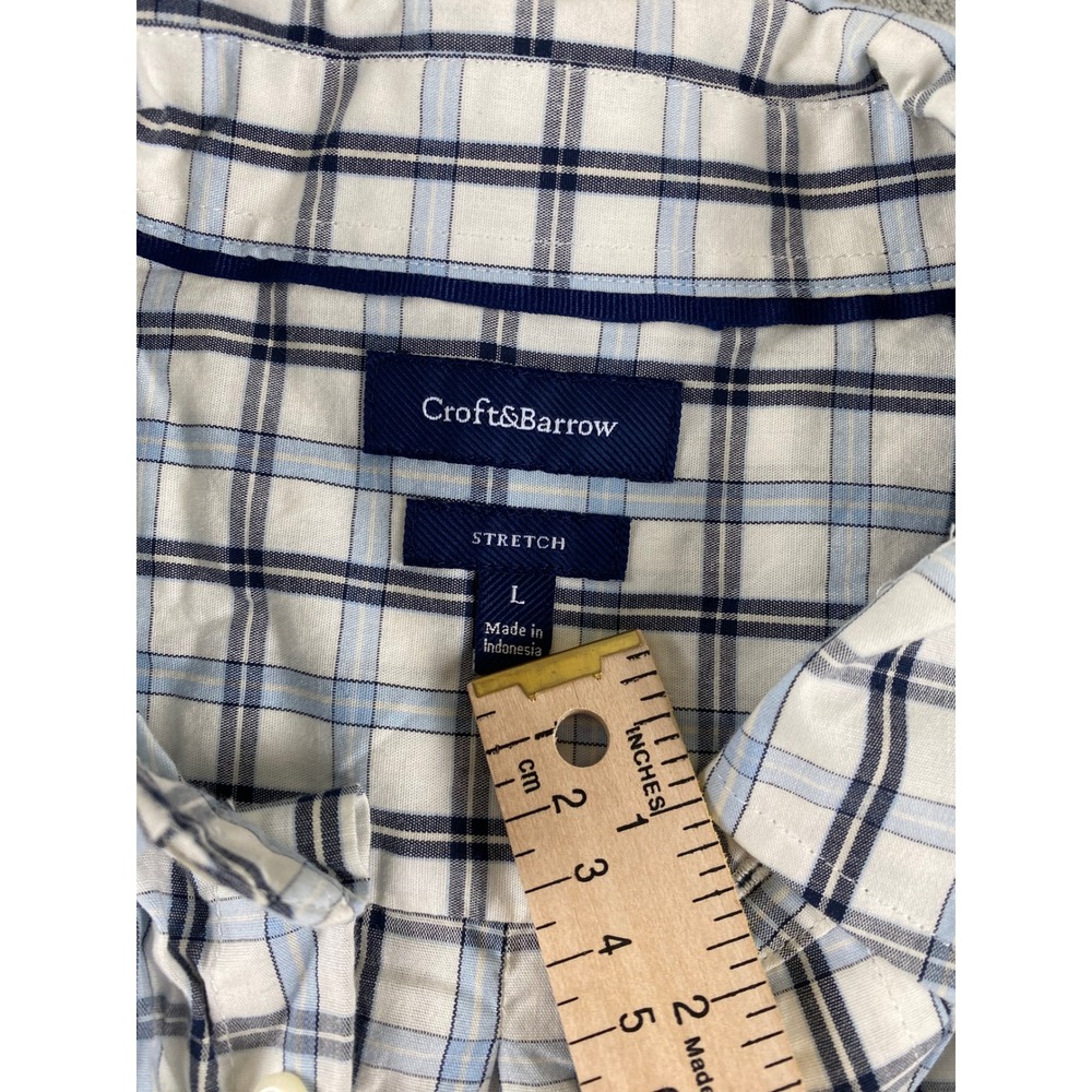 Croft & Barrow Men's L Stretch Button Up Plaid Dress Shirt Long Sleeve - Picture 5 of 12